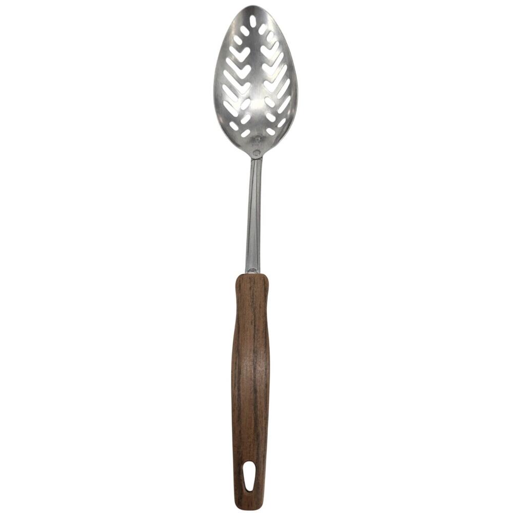 Vintage Ekco Slotted Spoon Serving Spoon Faux Wood Grain Handle
